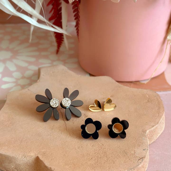 Foxie Collective - Wholesale Jewelry Set - Stud Pack Trio | Black + Gold | WHOLESALE