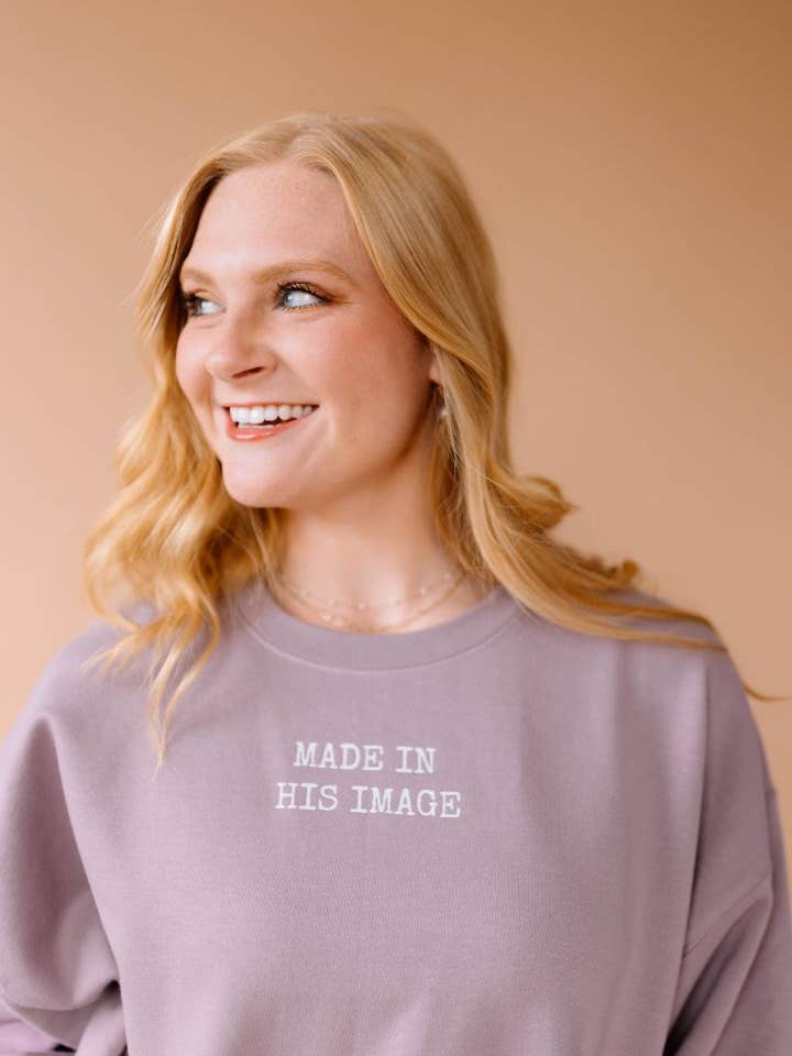 Set Apart Apparel - Wholesale Graphic Sweatshirt - Women's - Made in His Image Purple Pullover