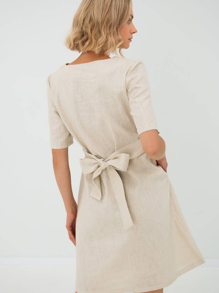 Beige Linen Dress, Linen Modest Dress, Minimalist Dress for wholesale by LeMuse