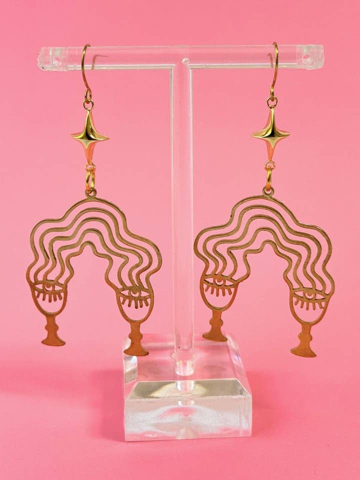 Abstract Organic Brass Dangle Earrings - Hair, Twinkle, Wavy for wholesale by Golden Hour Designs