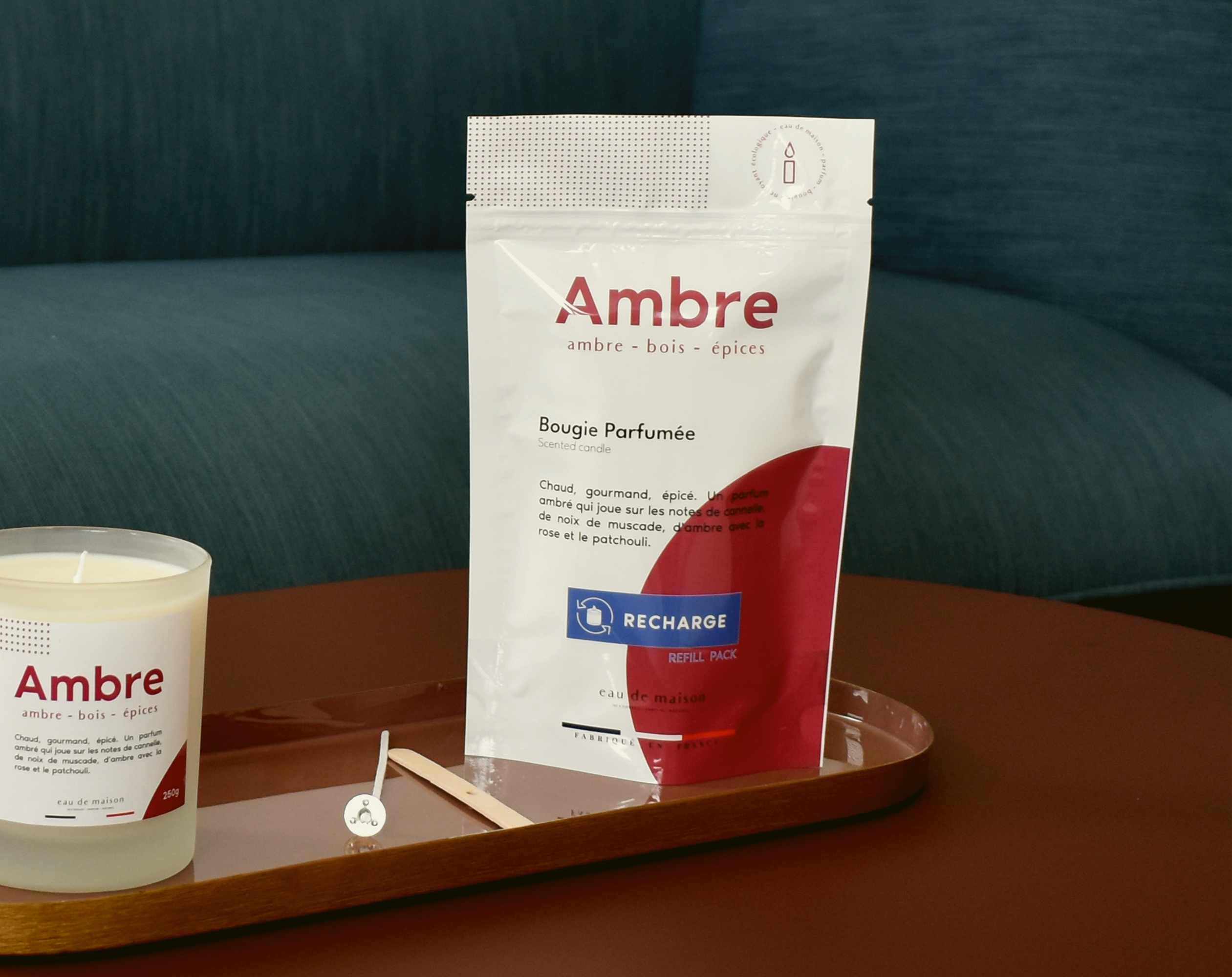 Eau de maison - Wholesale Jar/Filled Candle - Amber scented candle refill — 100% vegetable wax — 250g0