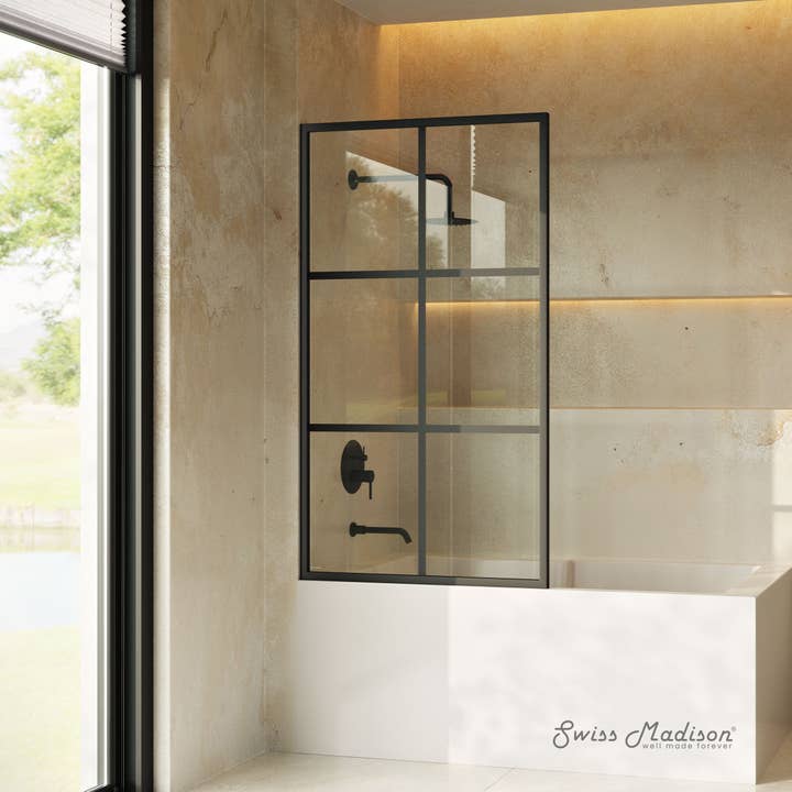Swiss Madison - Wholesale Bath Pouf/Sponge - Virage 34 x 58 Framed Fixed Bathtub Door with Clear Glass