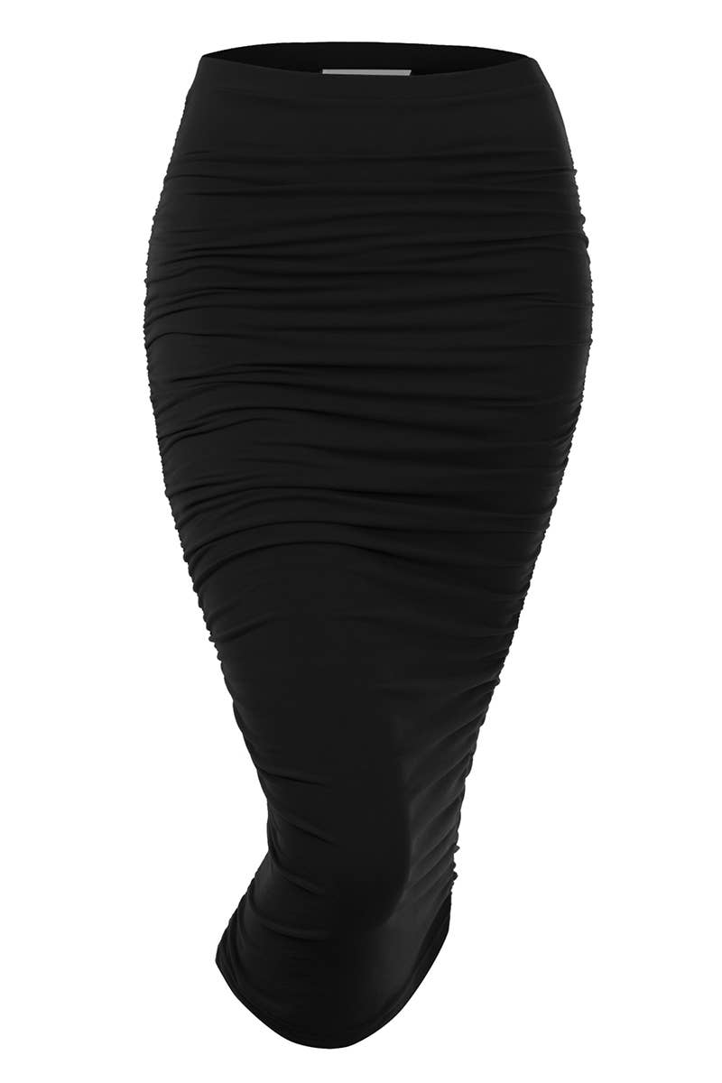 NINEXIS - Wholesale Skirt - Women's - CWBMS070_Slim Fit Ruched Long Pencil Skirt1