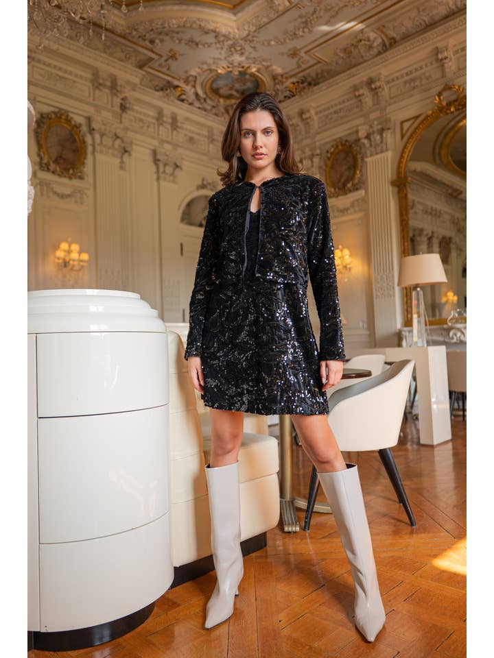 Black Paula velvet sequin dress - CK08519 for wholesale on Faire4