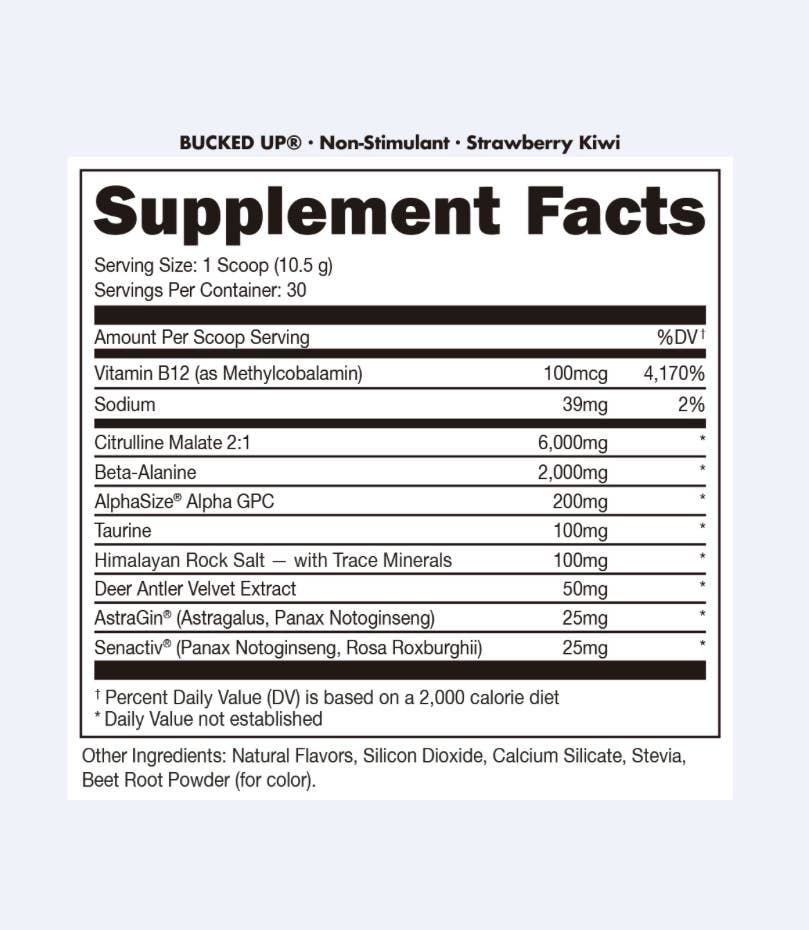 Bucked Up - Wholesale Oral Supplement/Vitamin - Bucked Up Stim Free Pre-Workout [30 Serv]5