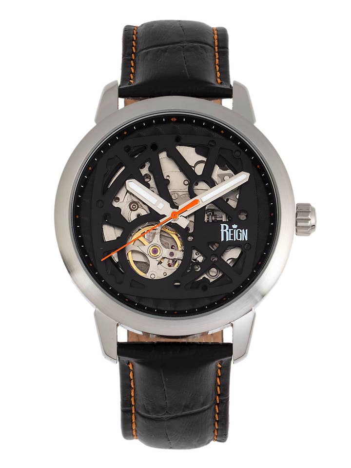 Orologio Skeleton automatico Reign Rudolf con cinturino in pelle per la vendita all'ingrosso da parte di Reign