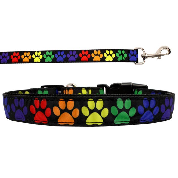 Pet Dog & Cat Nylon Collar or Leash, "Rainbow Paws" for wholesale by American Leashworks