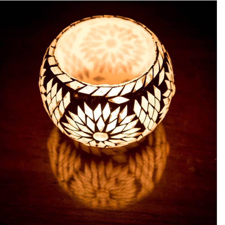 Porta velas bola 15cm mosaico por atacado de Orientals