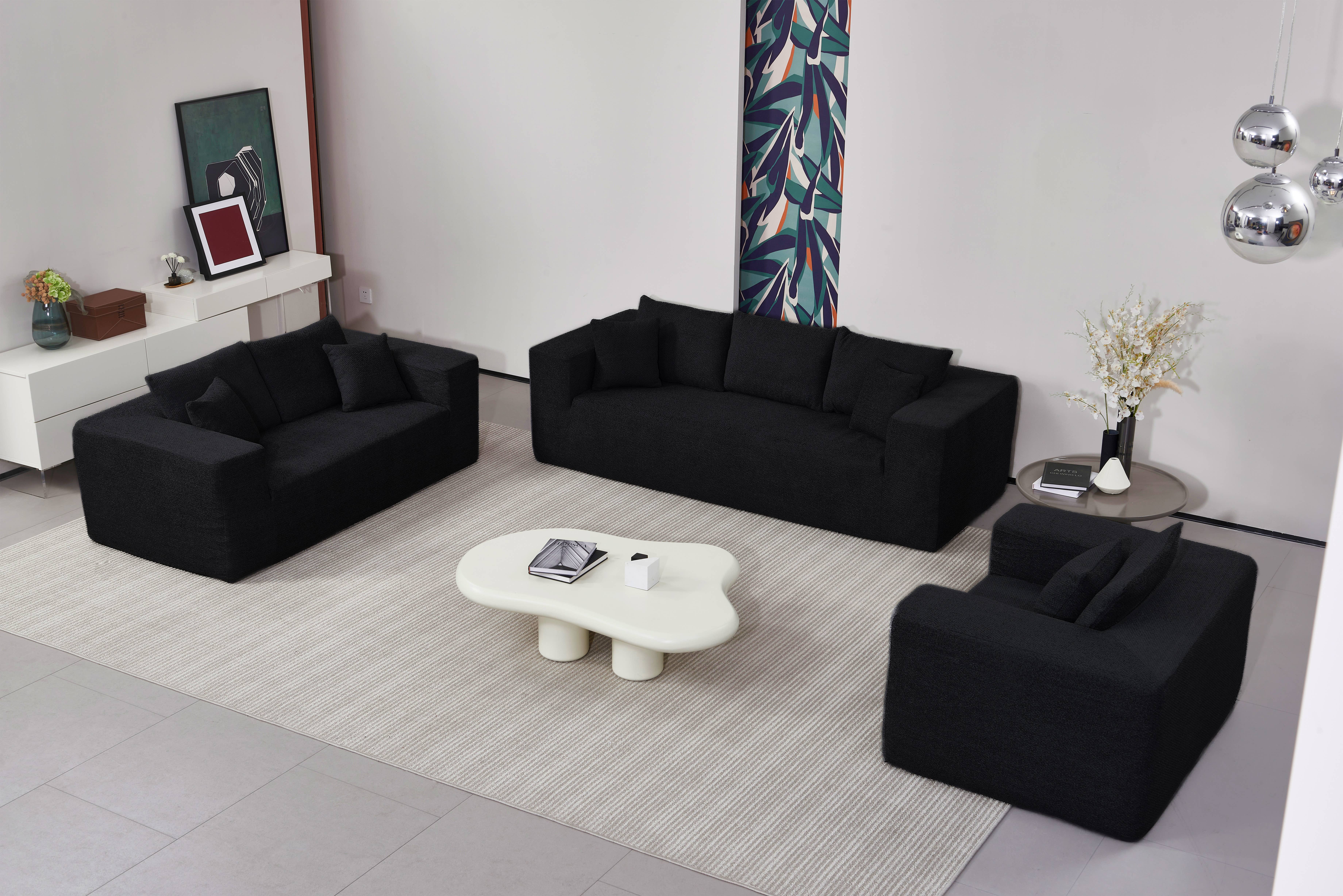 LivingTaste Home Inc - Vente Canapés - Canapé d'angle noir en L – méridienne 3 places10