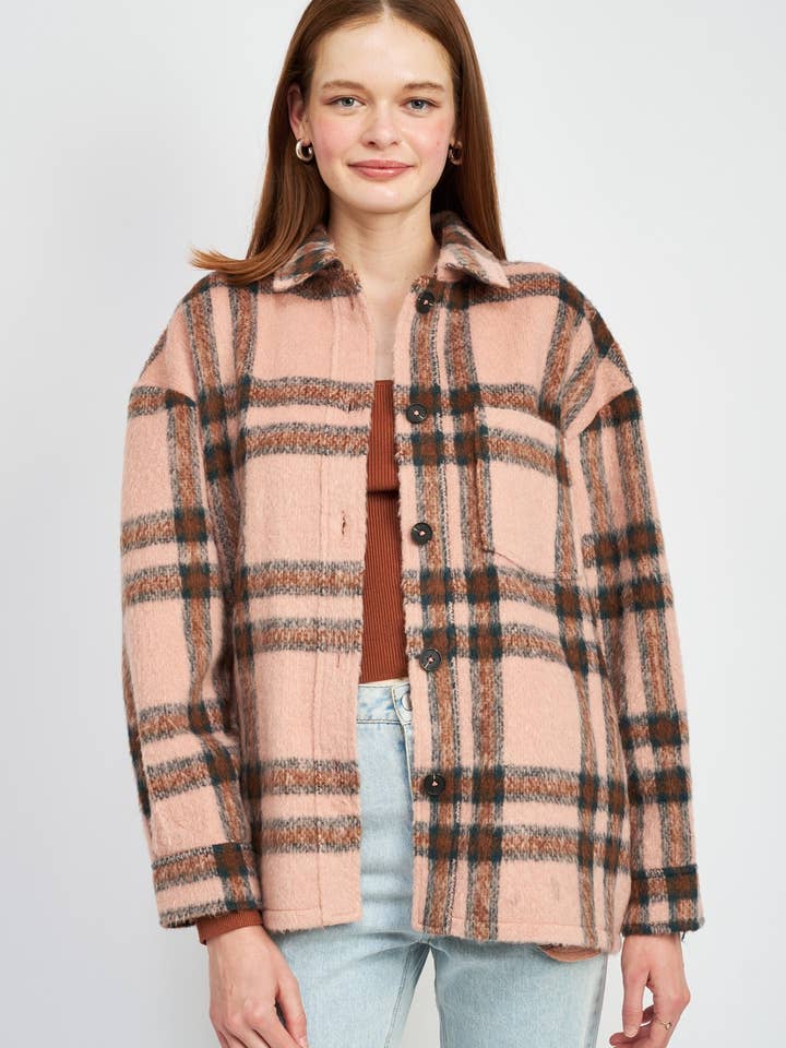 JAQUETA XADREZ OVERSIZED COM FRANJA por atacado de Emory Park