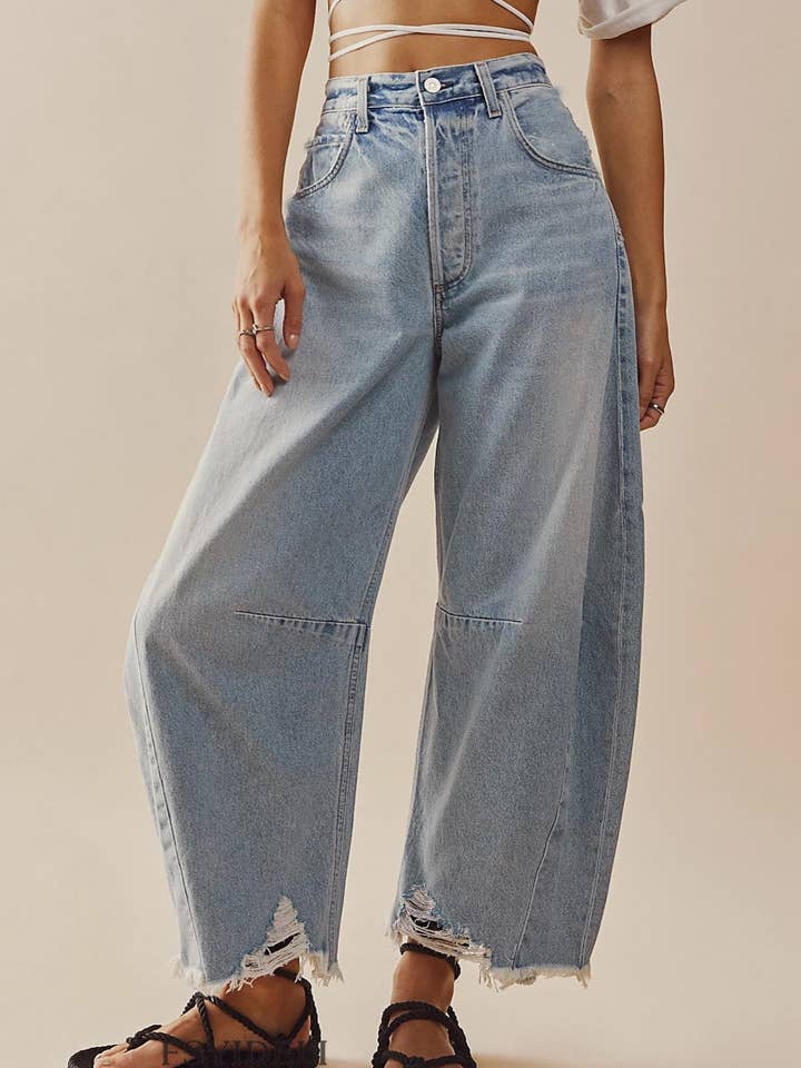 Raw-Edged Panelled Wide-Leg Straight-Leg Jeans for wholesale by HIDDENBRAND