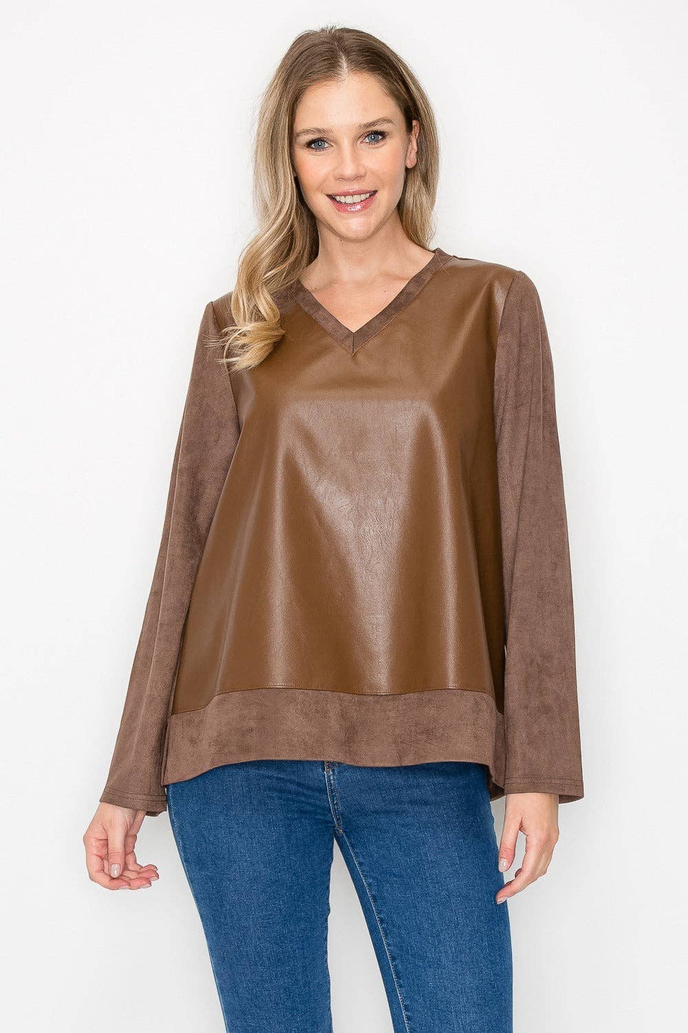 Joh Apparel – Engroshandel Bluse - Dame – Annabelle Suede Top med Læder0