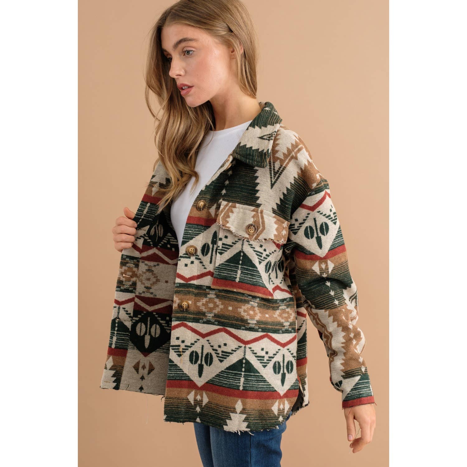 Sweet Generis – wholesale Shirt Jacket/Shacket - Women’s – TRIBAL AZTEC PATTERN BUTTON DOWN SHIRT JACKET18