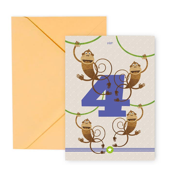 4th birthday greeting card for wholesale by My Cute Monsters