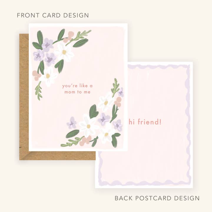 Like a Mom to Me Eco-Friendly Card + Hi Friend Postcard for wholesale by Golden Beam Co.