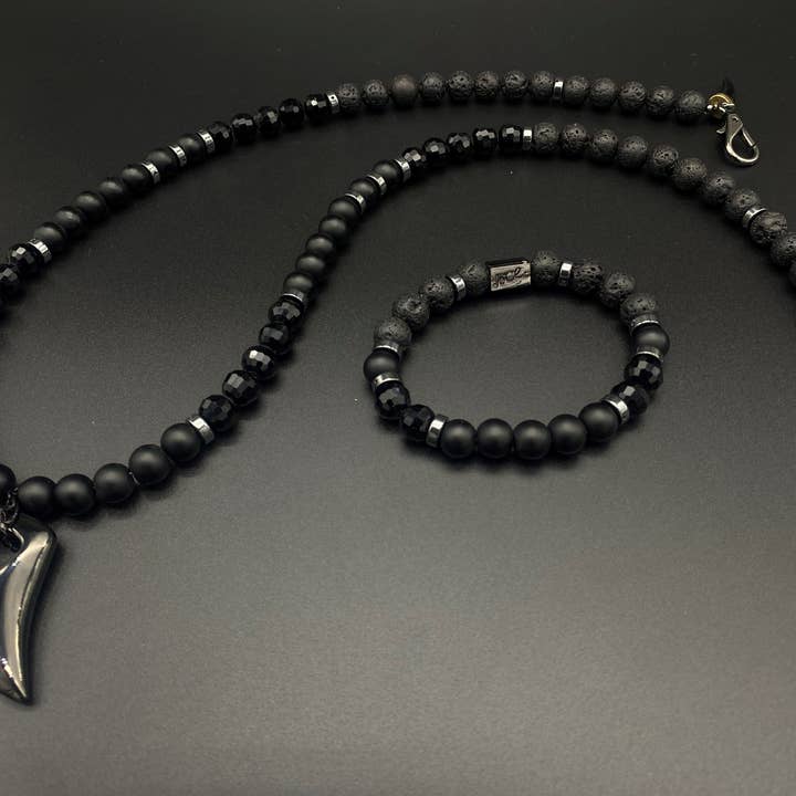 Men's Black Onyx and Lava Natural Beaded Necklace Set for wholesale by Jo'Ché Project 225