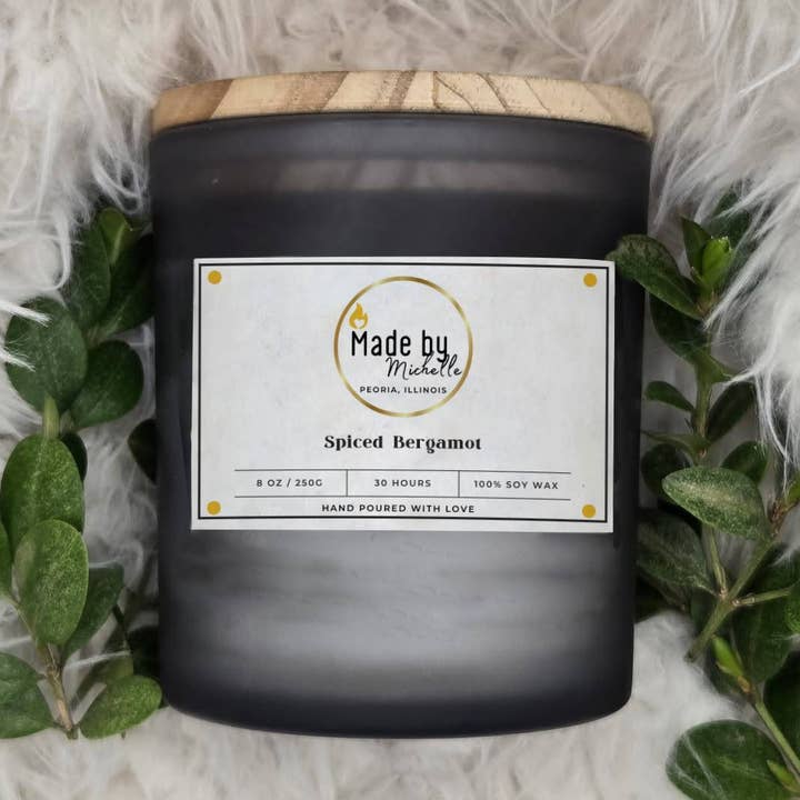 Soy Candle - Spiced Bergamot - 8oz Grey Frosted Jar for wholesale by Made by Michelle Candles