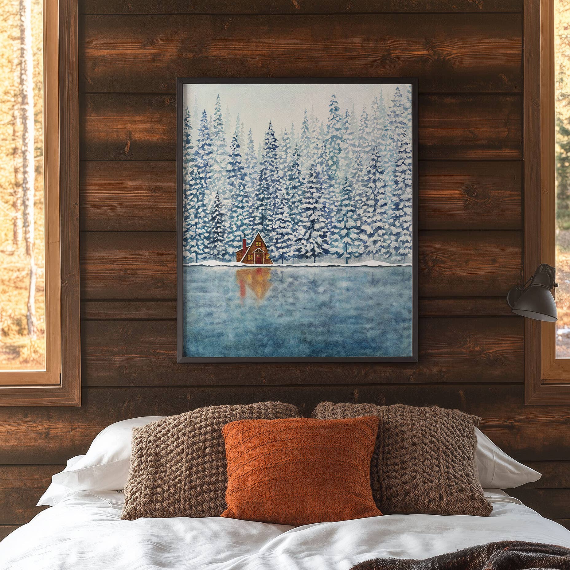 Watercolor Wednesday - Wholesale Art Print - Winter Art Print | Snowy A-Frame, Cozy Wall Decor for Cabin 3