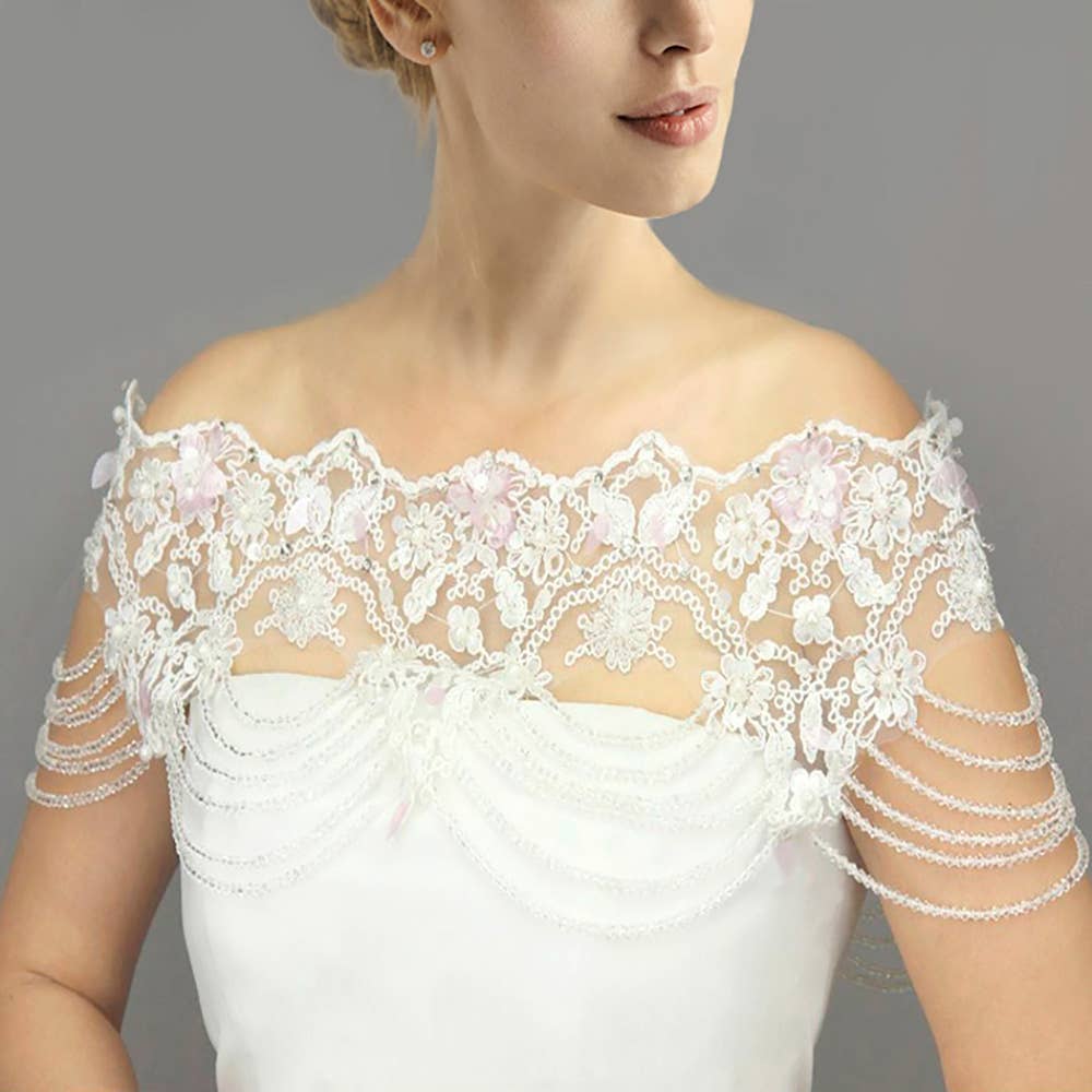 Sensibling Corp. - Wholesale Wrap - Women's - Draped Beaded Floral Lace Wedding Shawl2