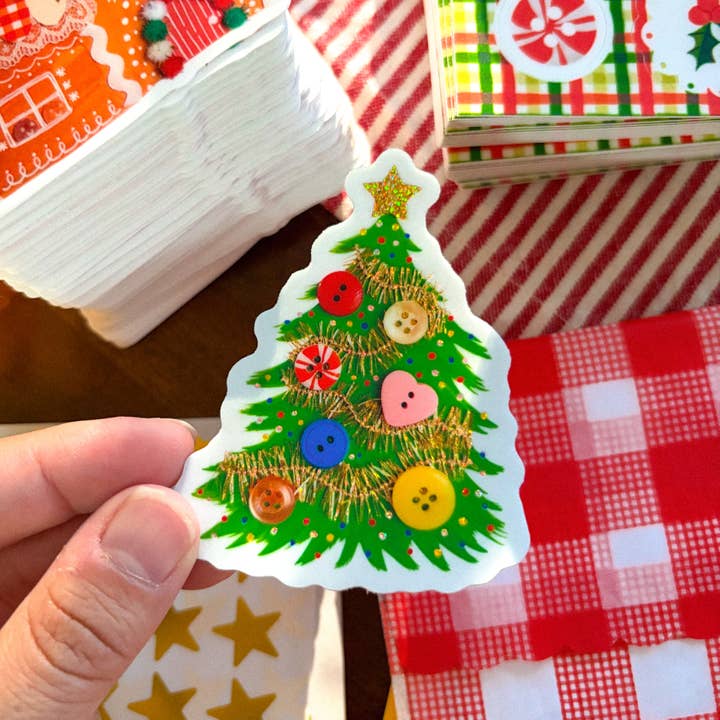 Glitrende knap juletræ klistermærke for engroshandel hos Veronica Porlier Illustrations
