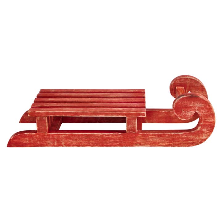 VHC Brands - Wholesale Decorative Tabletop Object - Red Sled Wooden Figurine 16x6x2.75