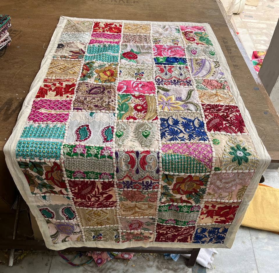 Bhawana Handicrafts - Wholesale Table Runner - Sari Beaded Patchwork Table Runner Throw Boho Tapestry Wall 0