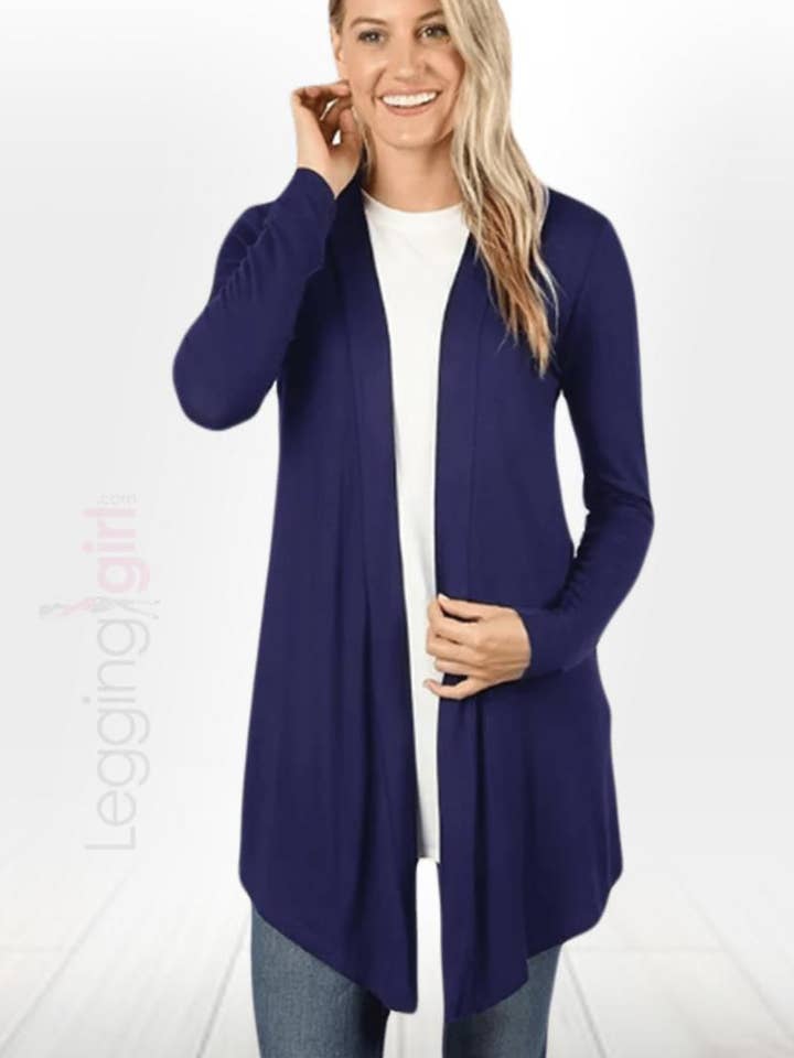 Cárdigan drapeado - Azul marino para venta al por mayor de LeggingGirl.com