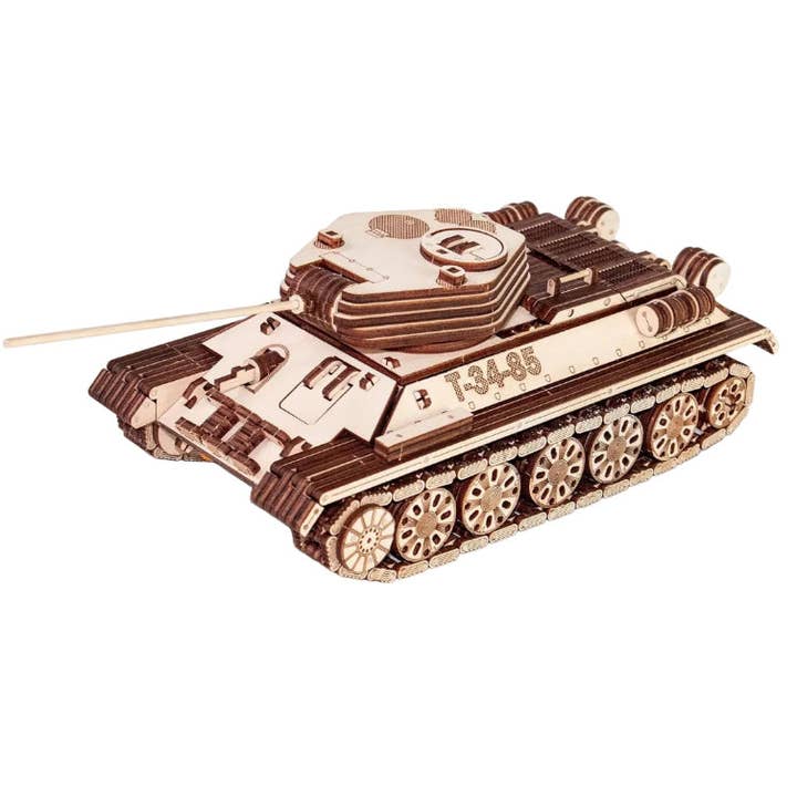 3D Wooden Puzzles for Adults - DIY T-34-85 Tank 3D Puzzle Model Kit with Rubber Band Engine, Rolling Wheels & Rotating Cannon - 3D Wooden Puzzle for 15 yrs Above & Adults - Eco Wood Art, 965 Pieces for wholesale by EWA Eco-Wood-Art
