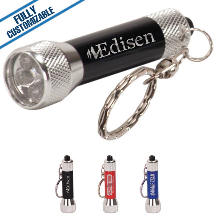 Lampe de poche à 5 LED gravée avec porte-clés - Entièrement personnalisable pour la vente par GiftWorksPlus