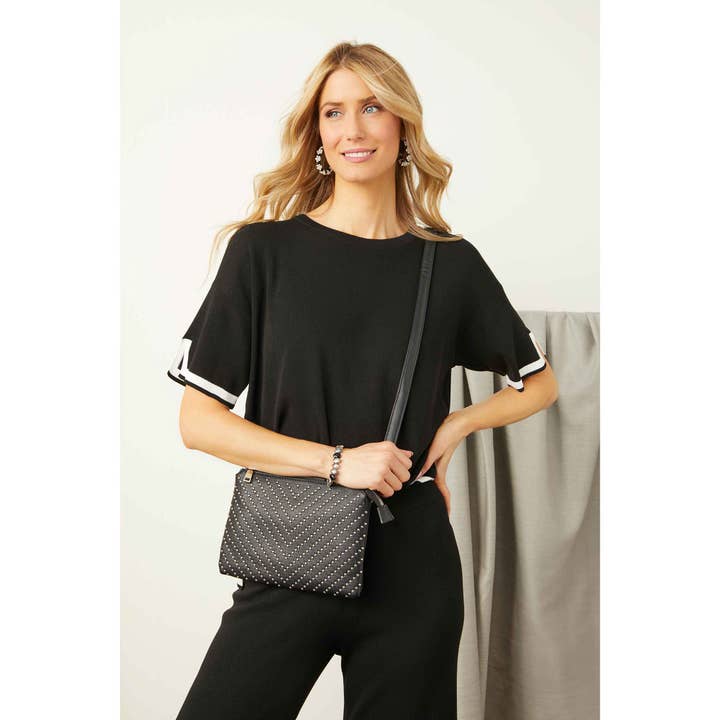 Black Seine Knit Border Trim Top for wholesale on Faire