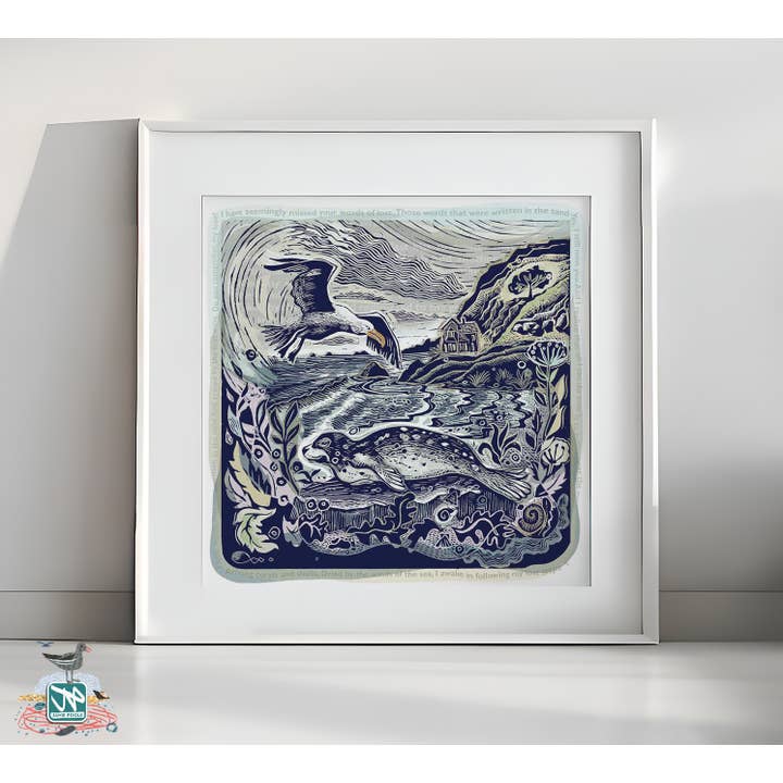 Jamie Poole – wholesale Art print – Among Corals and Shells (Seal) Limited Lino Print2