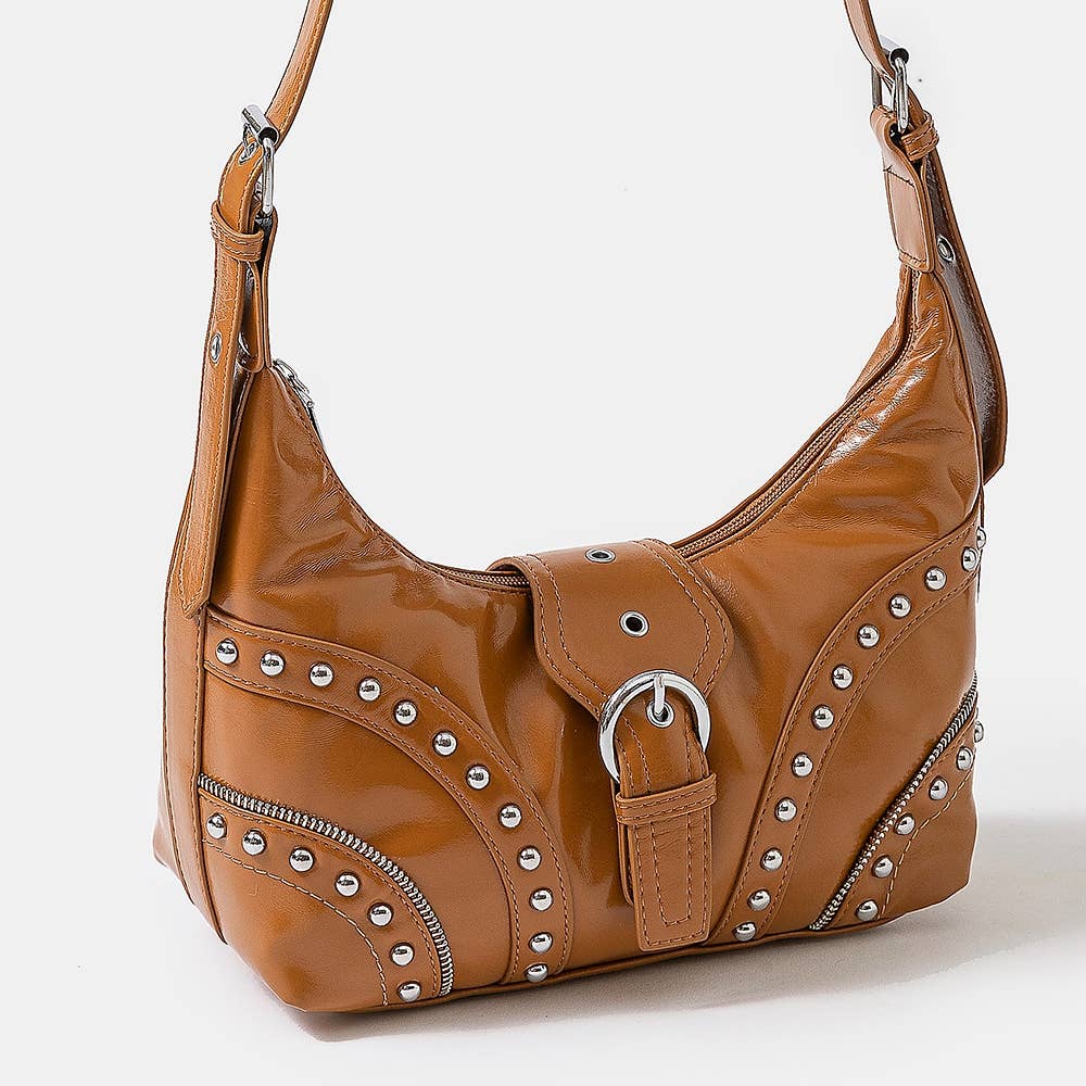 Collections by Fame Accessories - Vente Sac porté épaule – femme - Sac à bandoulière en cuir avec garniture cloutée2