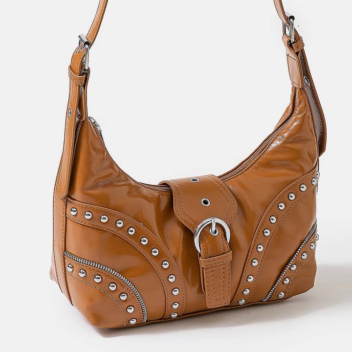 Collections by Fame Accessories - Vente Sac porté épaule – femme - Sac à bandoulière en cuir avec garniture cloutée2