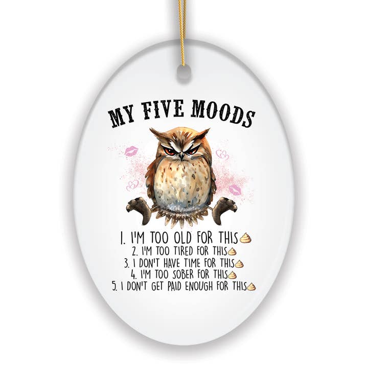 OrnamentallyYou - Wholesale Ornament - My Five Moods Quirky Owl Ornament, Funny Christmas Gift2