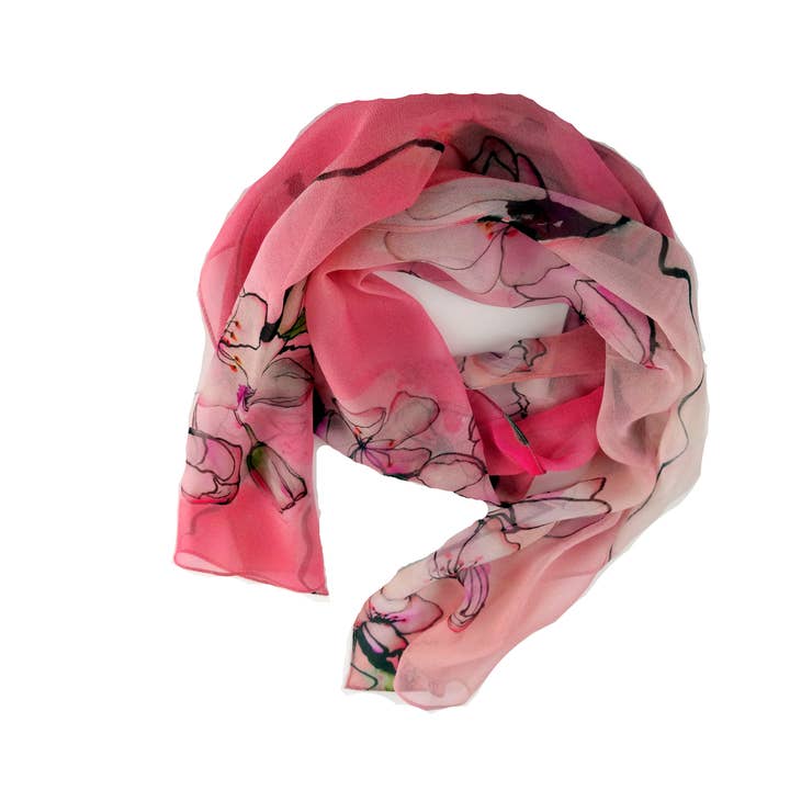 Silk Squirrel - Wholesale Scarf - Women's - Cherry Blossom Silk Scarf - Pink Scarf - Sheer