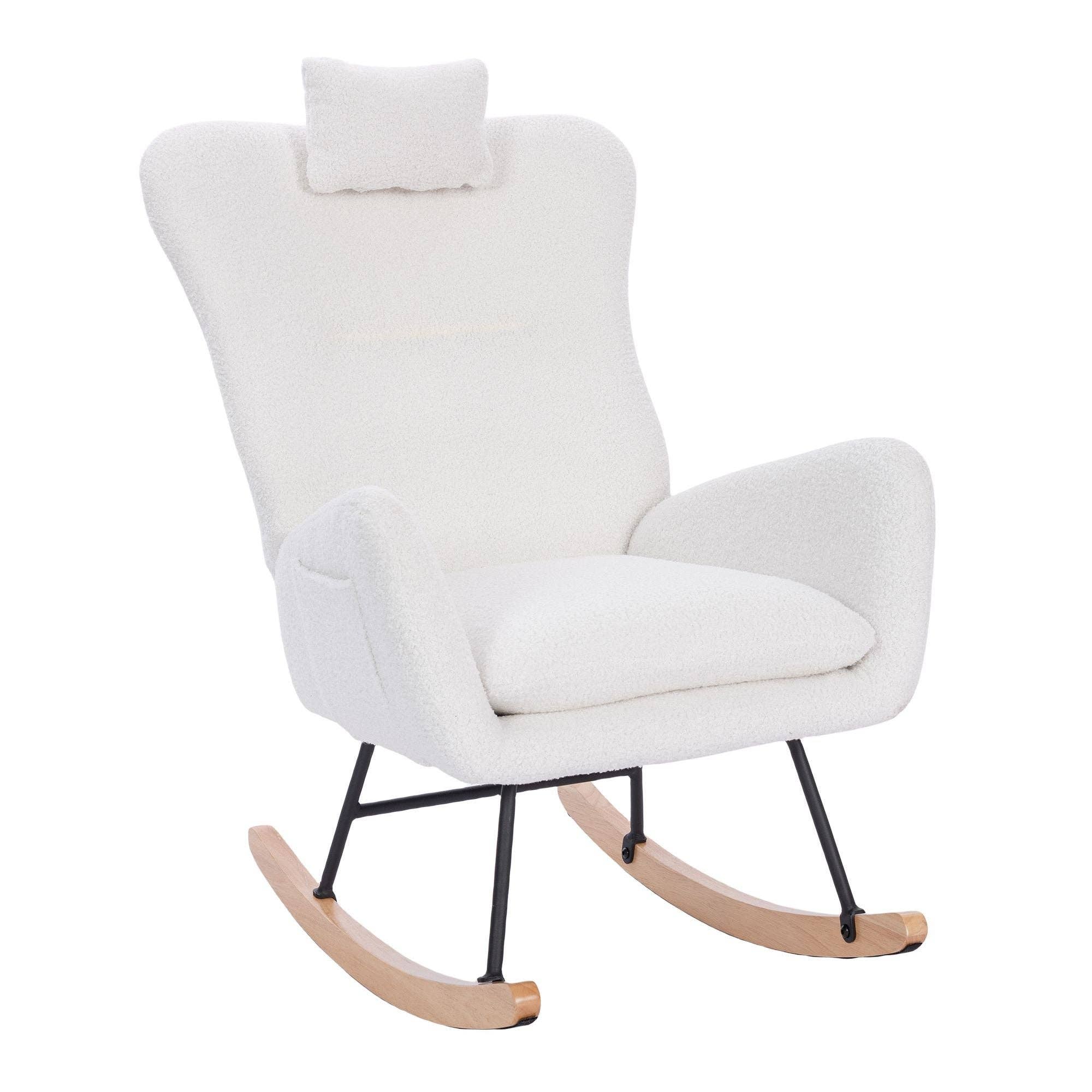39F Inc. - Wholesale Rocking Chair - Teddy Upholstered Nursery Rocking Chair/White/Dark Grey0