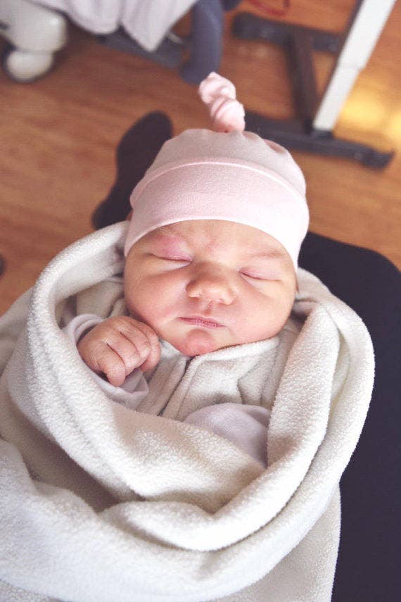 Macie & Me - Wholesale Newborn/Knit Hat - Baby - Pink Floral Baby Hat / Knotted Baby Hat / Baby Girl Hat2