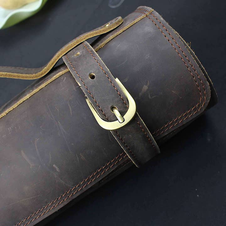 Ginza Steel - Venta al por mayor Almacenamiento de cuchillos - Ginza Steel funda para cuchillos de cuero de grano completo Marrón Rústico1