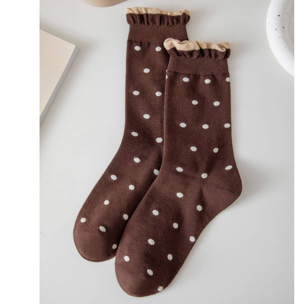 NINEXIS - Vente Chaussettes – femme - CWMS02981_CHAUSSETTES FEMME À CARREAUX À POIS AVEC VOLANTS ET COUPE DÉCONTRACTÉE4