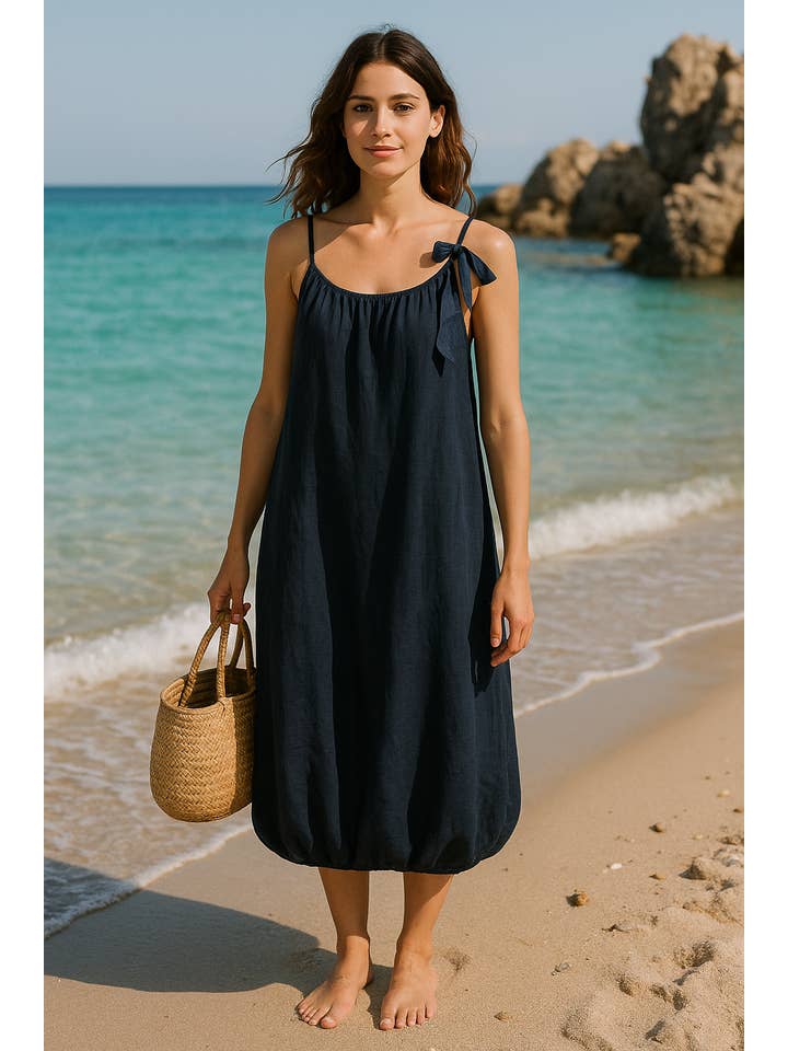 LINEN & COTTON HOUSE - Wholesale Buttoned-down shirt – Women's - LINEN DRESS WITH MOTHER-OF-PEARL BUTTON AT THE BACK 3132730