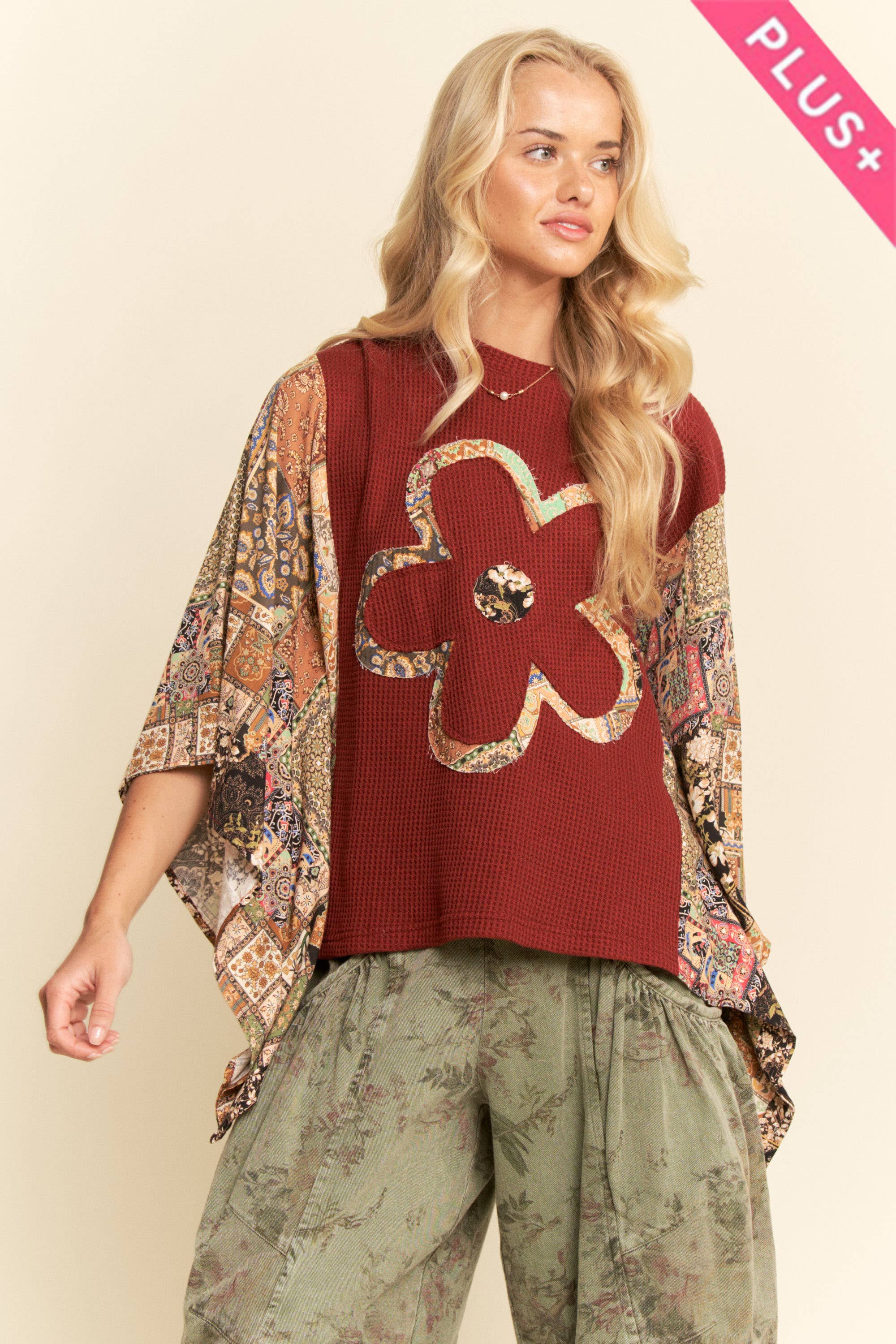 Davi & Dani - Wholesale Knit Top - Women's - PLUS BOHO PATCHWORK KNIT TOP WITH FLOWER8