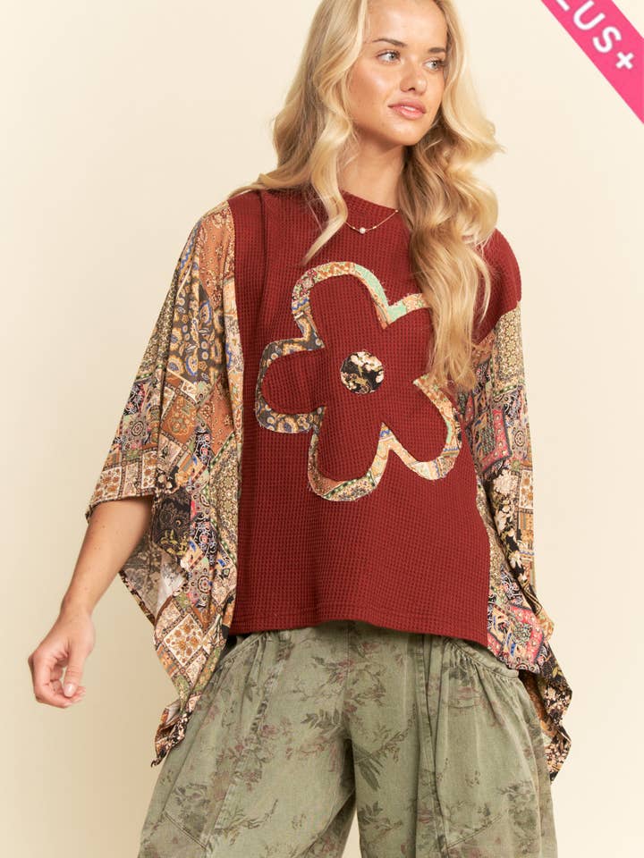 Davi & Dani - Wholesale Knit Top - Women's - PLUS BOHO PATCHWORK KNIT TOP WITH FLOWER8