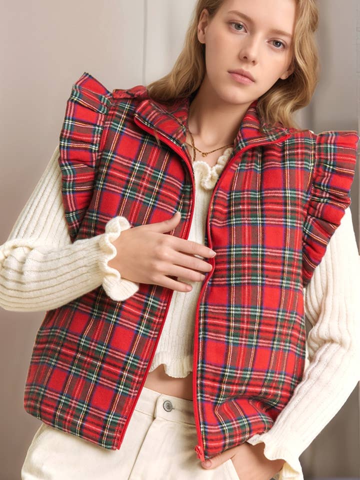 EVERYDAY PLAID PUFF ZIP UP VEST JACKET with ARMHOL and other Purchase Wholesale red plaid jacket. Free Returns & Net 60 Terms on Faire trending on Faire.