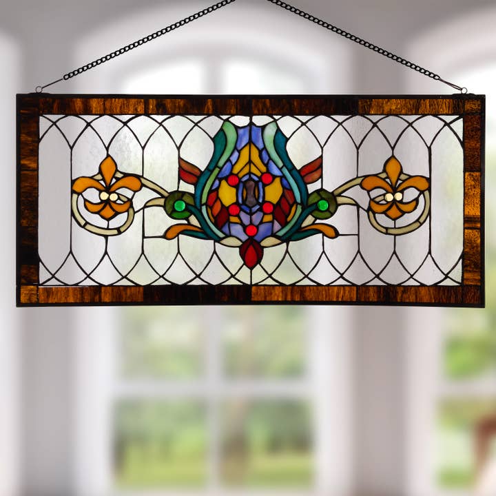 River of Goods - Wholesale Suncatcher - 30"L Fleur De Lis Victorian Stained Glass Pub Window Panel13