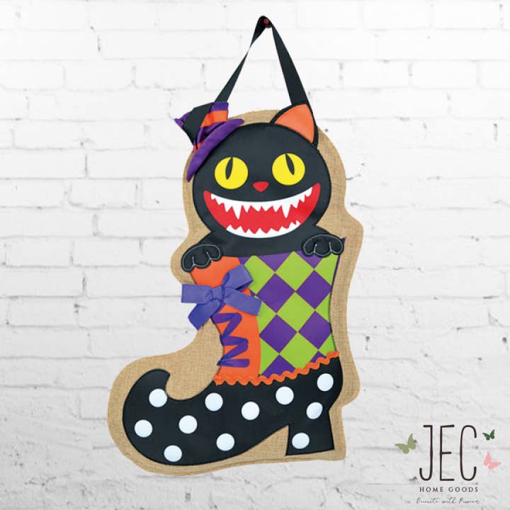 Katt i en stövel säckväv väggdekor 13,5 ”x19” för wholesale av JEC Home Goods Inc