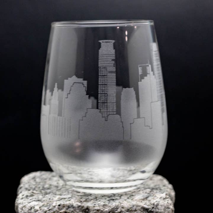 Minneapolis, Minnesota Skyline Wine Glass for wholesale by Urban & Etched