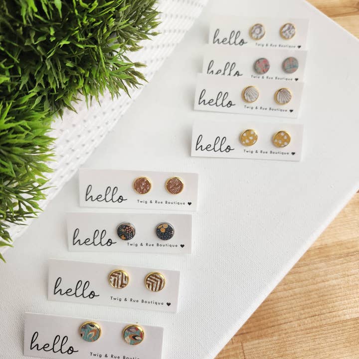 Twig & Rue boutique - Wholesale Stud/Post Earrings - Leather button studs| Pattern collection