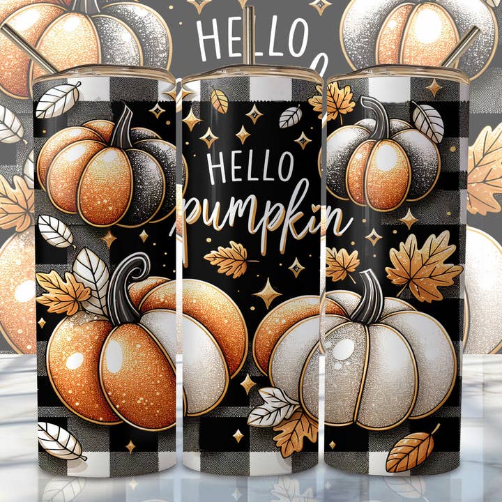 Hello Pumpkin Tumbler, 20oz Skinny Tumbler, Fall Decor for wholesale by Dm Crafting