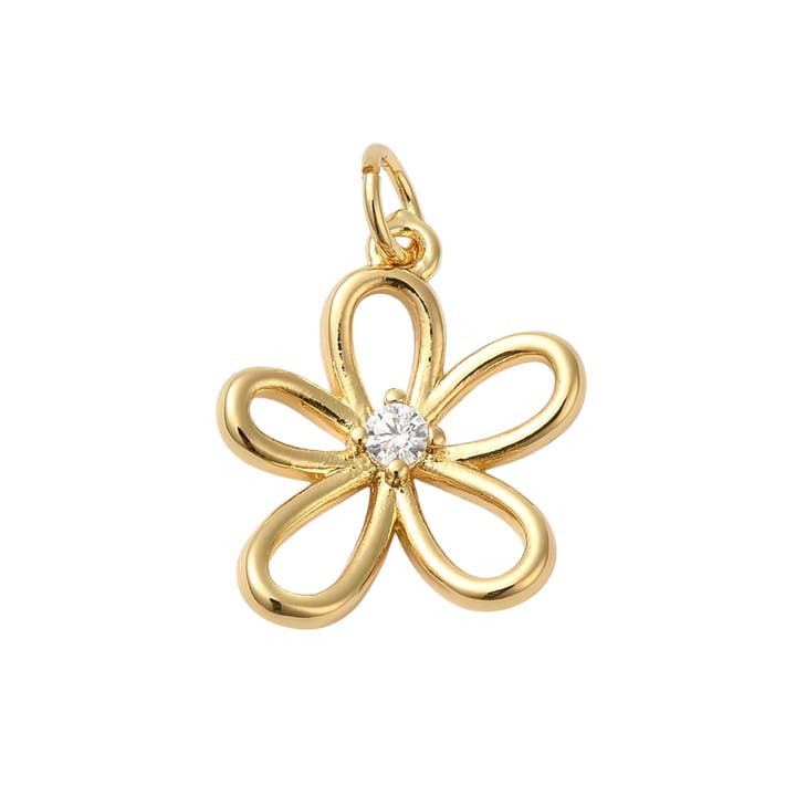 18k Gold Plated Brass Flower Charm for wholesale by Love, Paige Designs