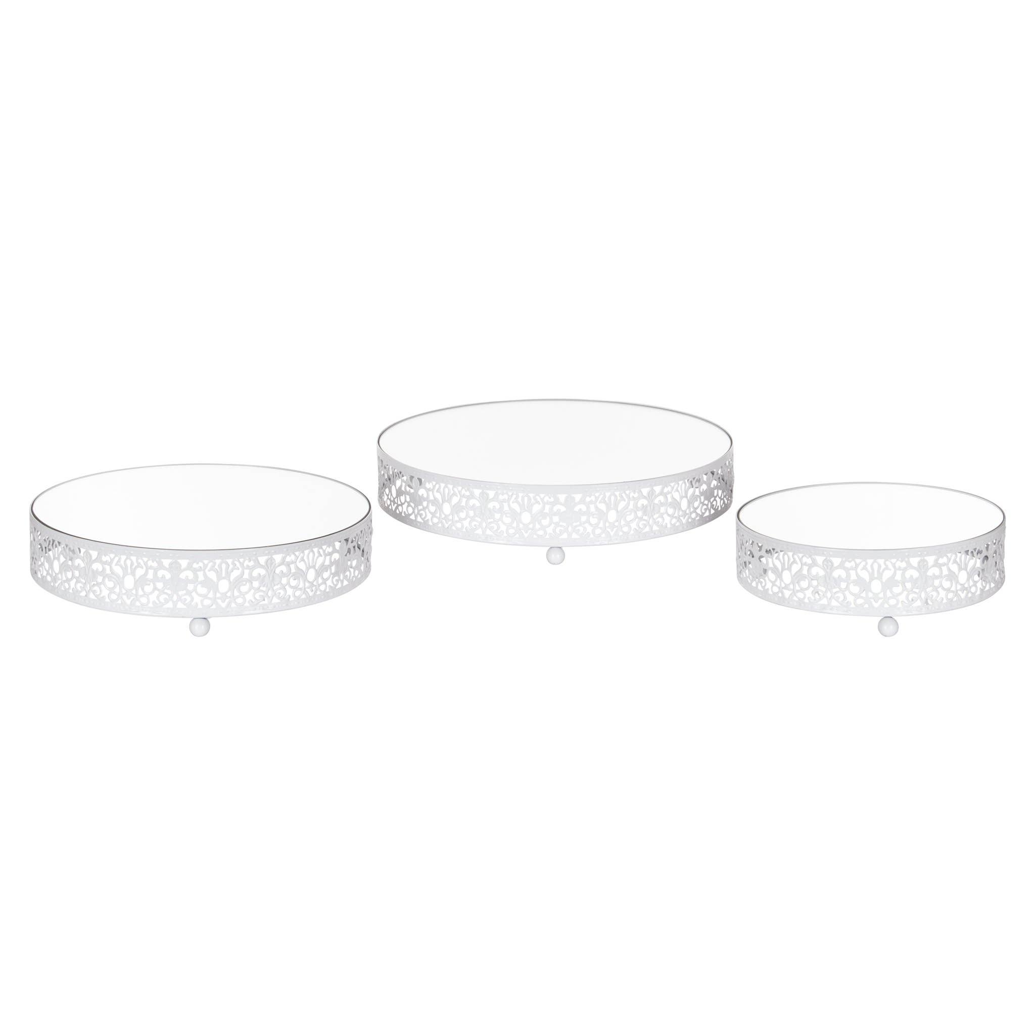 Amalfi Decor - Wholesale Serving Tray - 3-Piece Round Mirror-Top Decorative Tray - White1